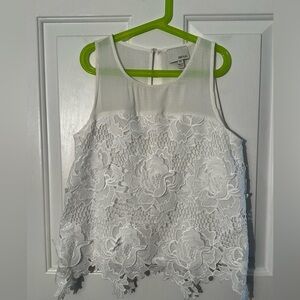 GREYLIN Anthropologie XS White Delicate Lined Lace Sleeveless Tank Scalloped NEW
